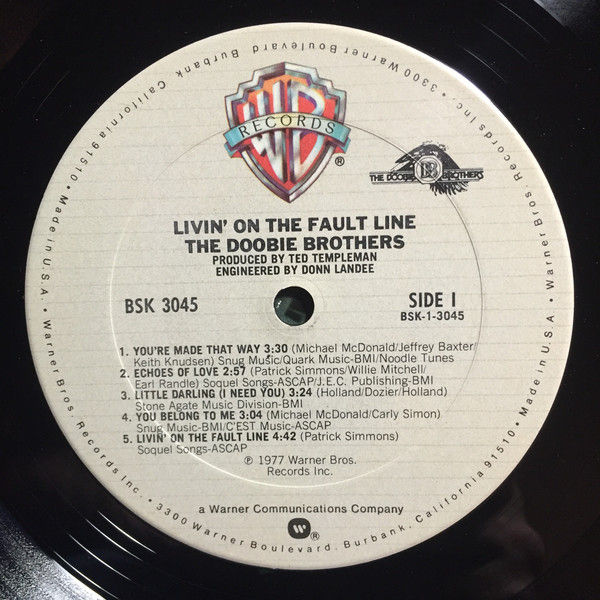 Thumbnail: The Doobie Brothers - Livin' On The Fault Line (LP, Album, Club, RE) Very Good P
