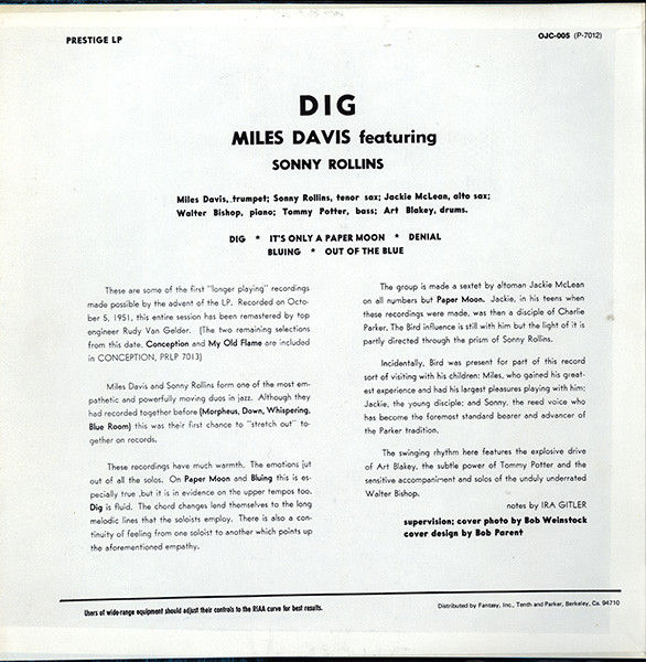 Thumbnail: Miles Davis Featuring Sonny Rollins - Dig (LP, Comp, Mono, RE) Near Mint (NM or 