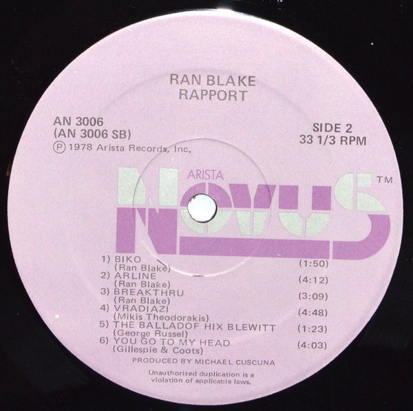 Thumbnail: Ran Blake - Rapport (LP, Album) Near Mint (NM or M-), Very Good Plus (VG+)