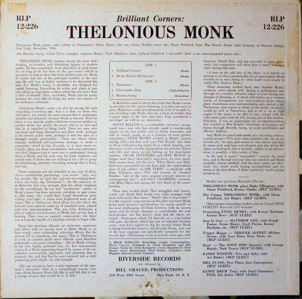Thumbnail: Thelonious Monk - Brilliant Corners (LP, Album, Mono, RP) Near Mint (NM or M-), 