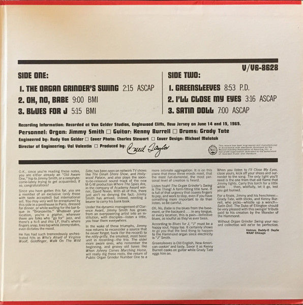 Thumbnail: Jimmy Smith Featuring Kenny Burrell And Grady Tate - Organ Grinder Swing (LP, Al