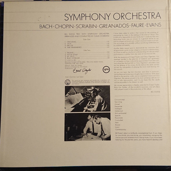 Thumbnail: The Bill Evans Trio - Bill Evans Trio With Symphony Orchestra (LP, Album, Mono, 