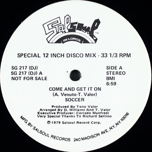 Soccer - Come And Get It On (12", Single, Promo) Very Good Plus (VG+), Very Good