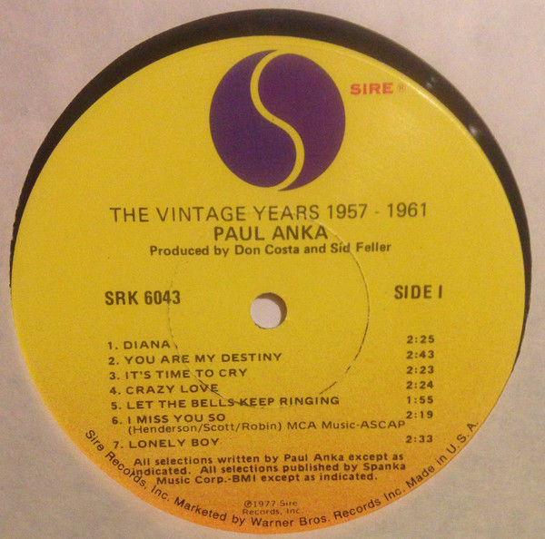 Thumbnail: Paul Anka - Paul Anka  Vintage Years 1957 - 1961 (LP, Comp) Near Mint (NM or M-)