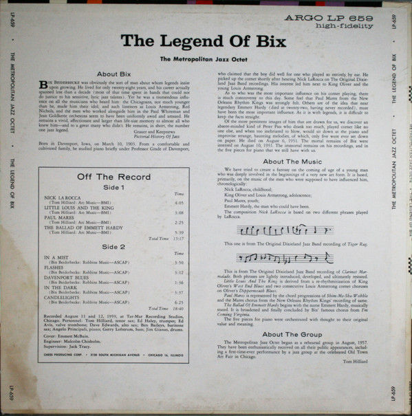 Thumbnail: The Metropolitan Jazz Octet - The Legend Of Bix (LP, Album, Mono) Mint (M), Near