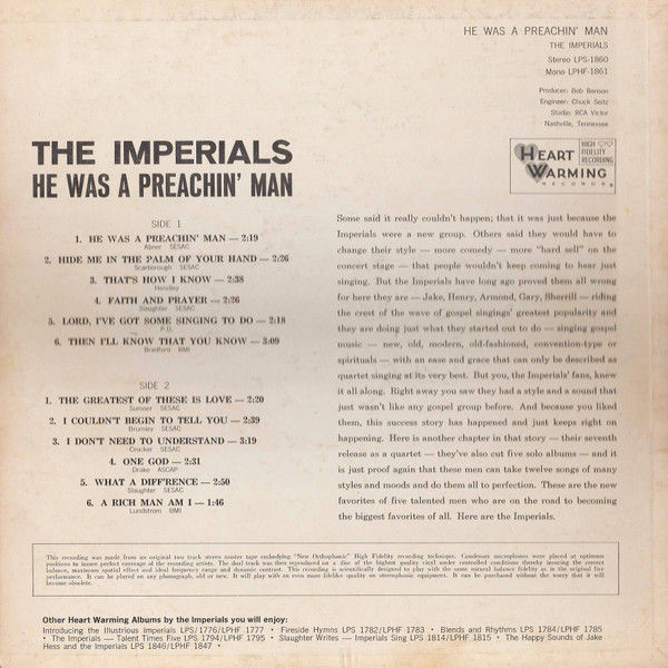 Thumbnail: Imperials - He Was A Preachin' Man (LP, Album, Mono) Near Mint (NM or M-), Near 