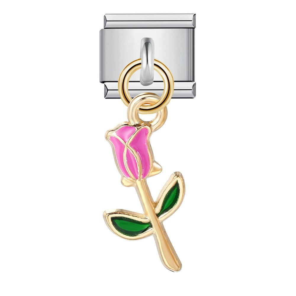 Pink Rose Pendant - Silver & Gold