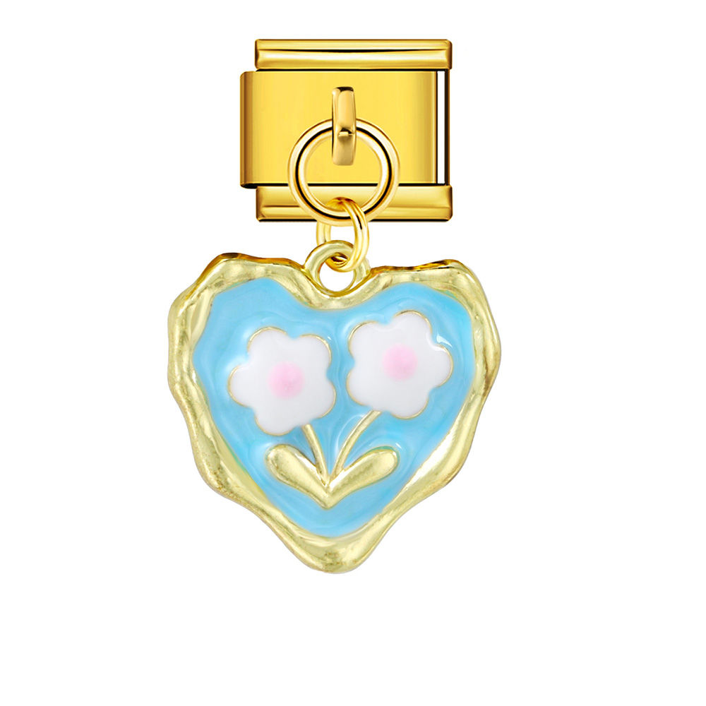 Flower on blue heart Pendant