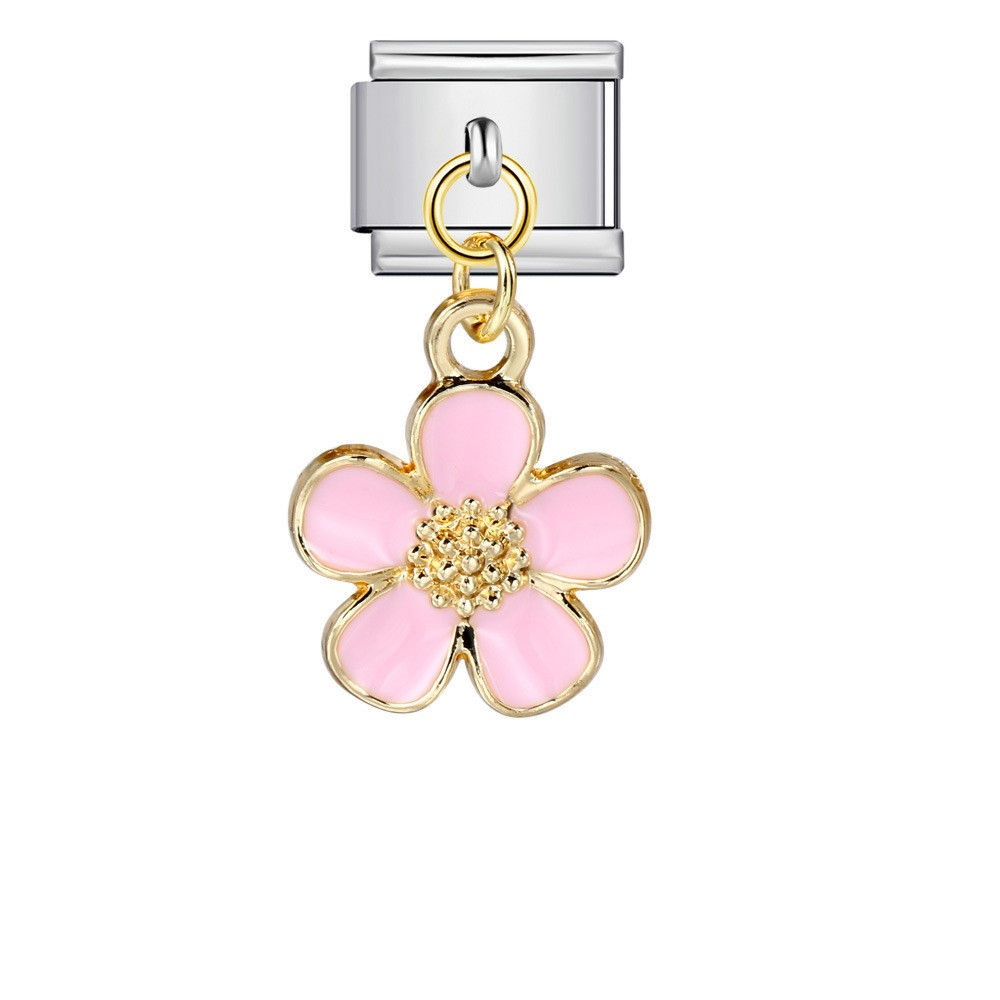 Pink & Gold Flower Pendant - Silver & Gold