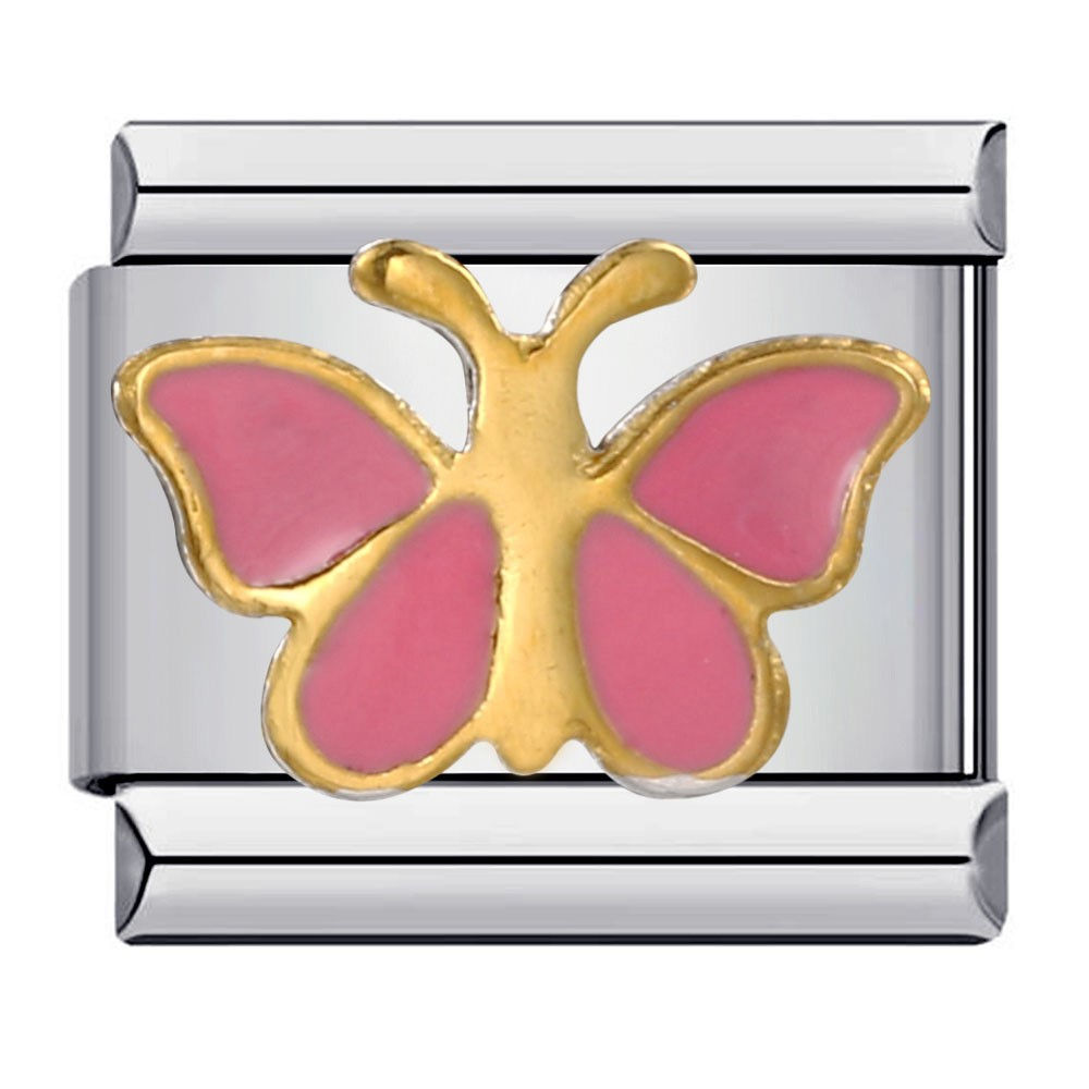 Pink & gold Butterfly silver charm