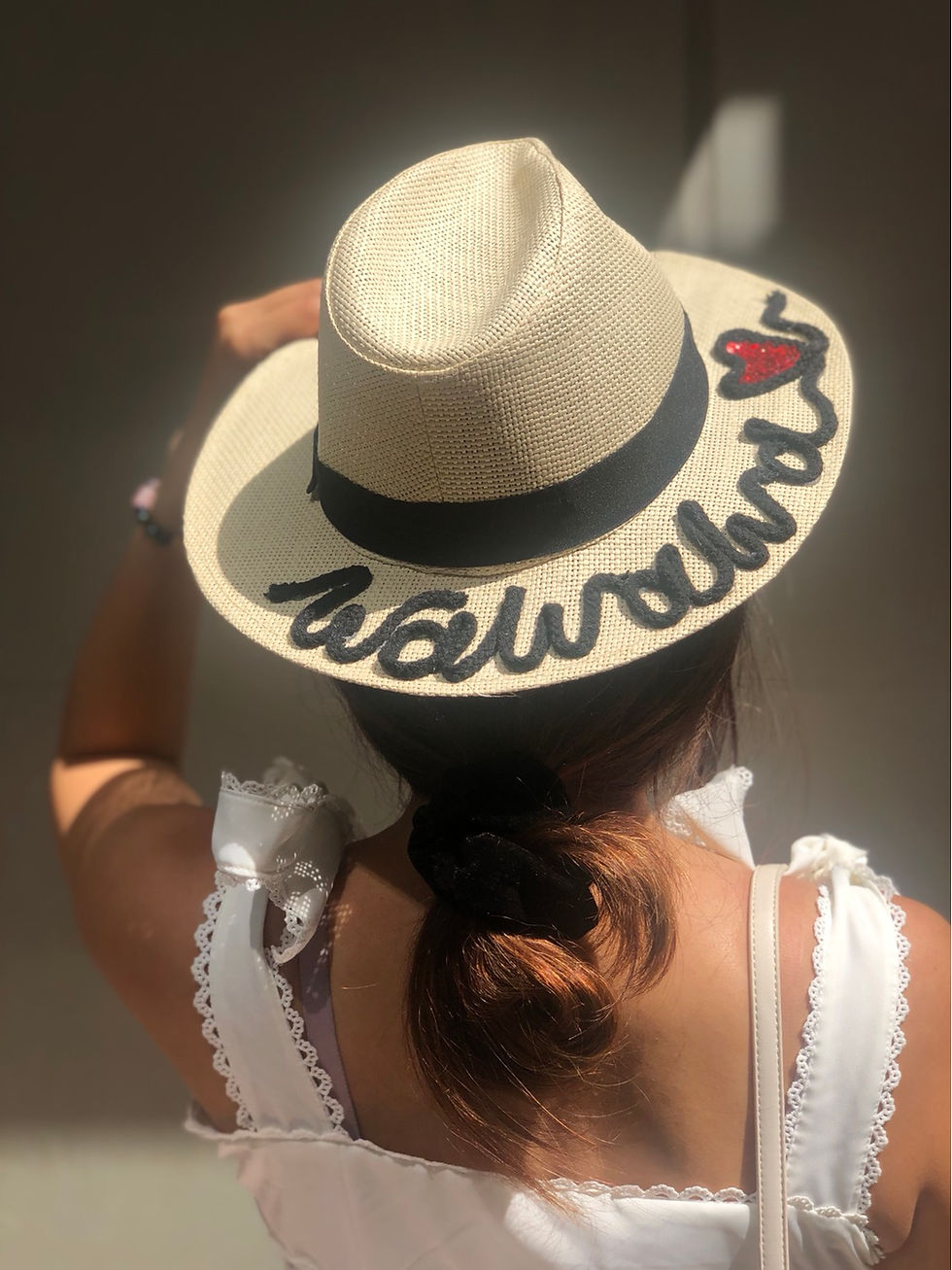 Thumbnail: {Straw Hat} Personalised name in black 