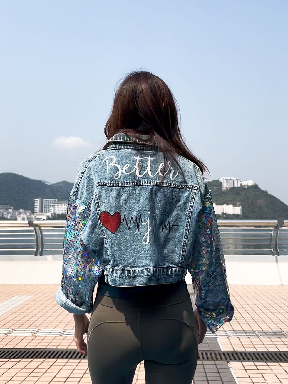Thumbnail: {Hers} Sequin Sleeves Crop personalized denim jacket