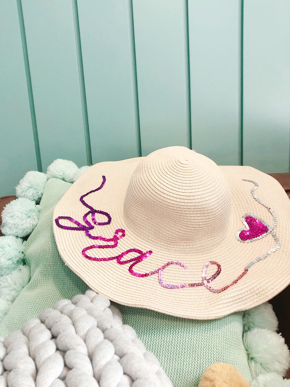 Thumbnail: {Straw Hat} Personalize Ombre Sequin Straw Hat