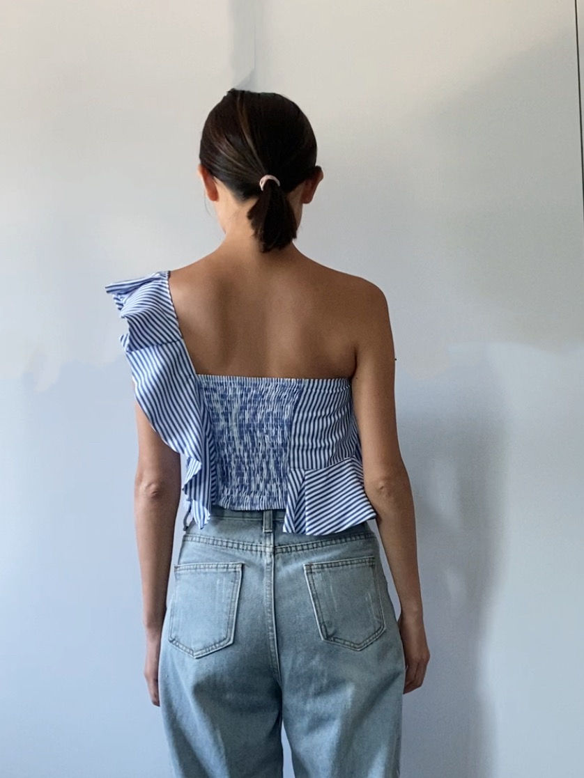 Thumbnail: Stripes Ruffles One-shoulder top