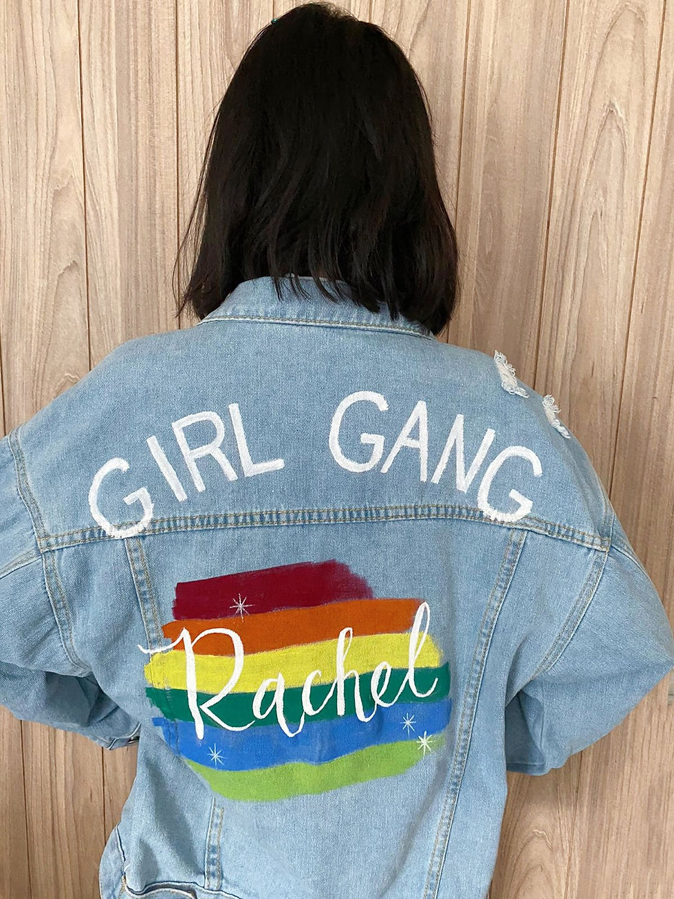 Thumbnail: ｛Hers} Girl Gang Rainbow + Name Personalised Denim Jacket 