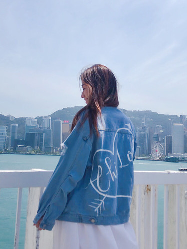 His/Hers} Cupid's heart personalised denim jacket