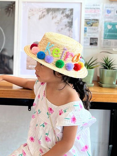 Thumbnail: {Kids} Personalized Hat with Rainbow Pom Pom