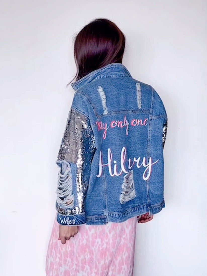 Thumbnail: {Hers} sequin sleeves personalised jacket 