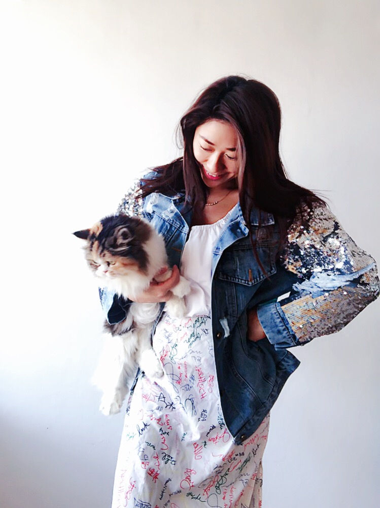 Thumbnail: {Hers} Sequin Sleeves Ombre Personalised Denim Jacket