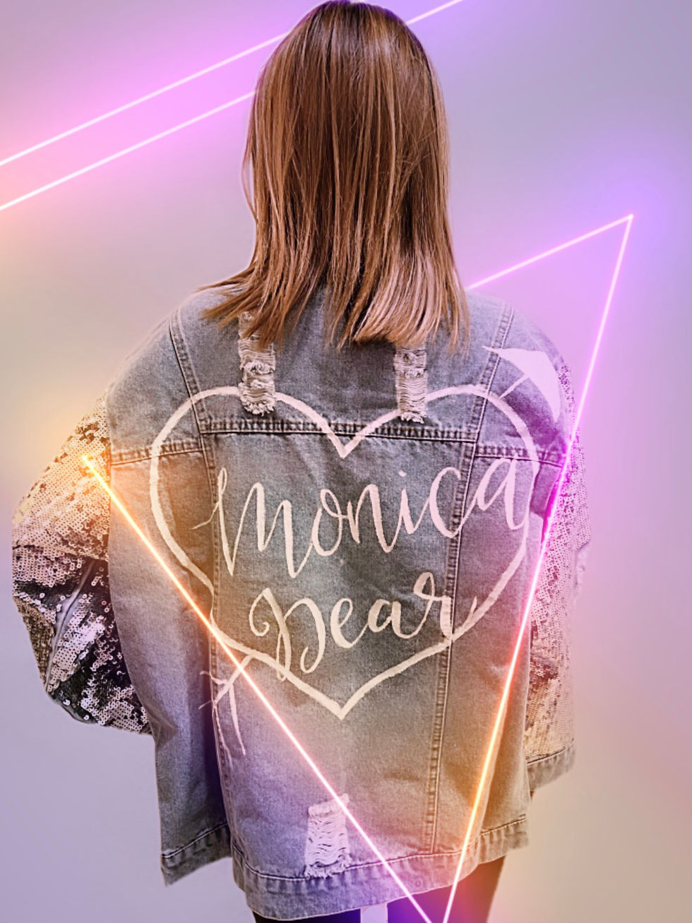 Thumbnail: {Hers} Sequin sleeves personalized denim jacket