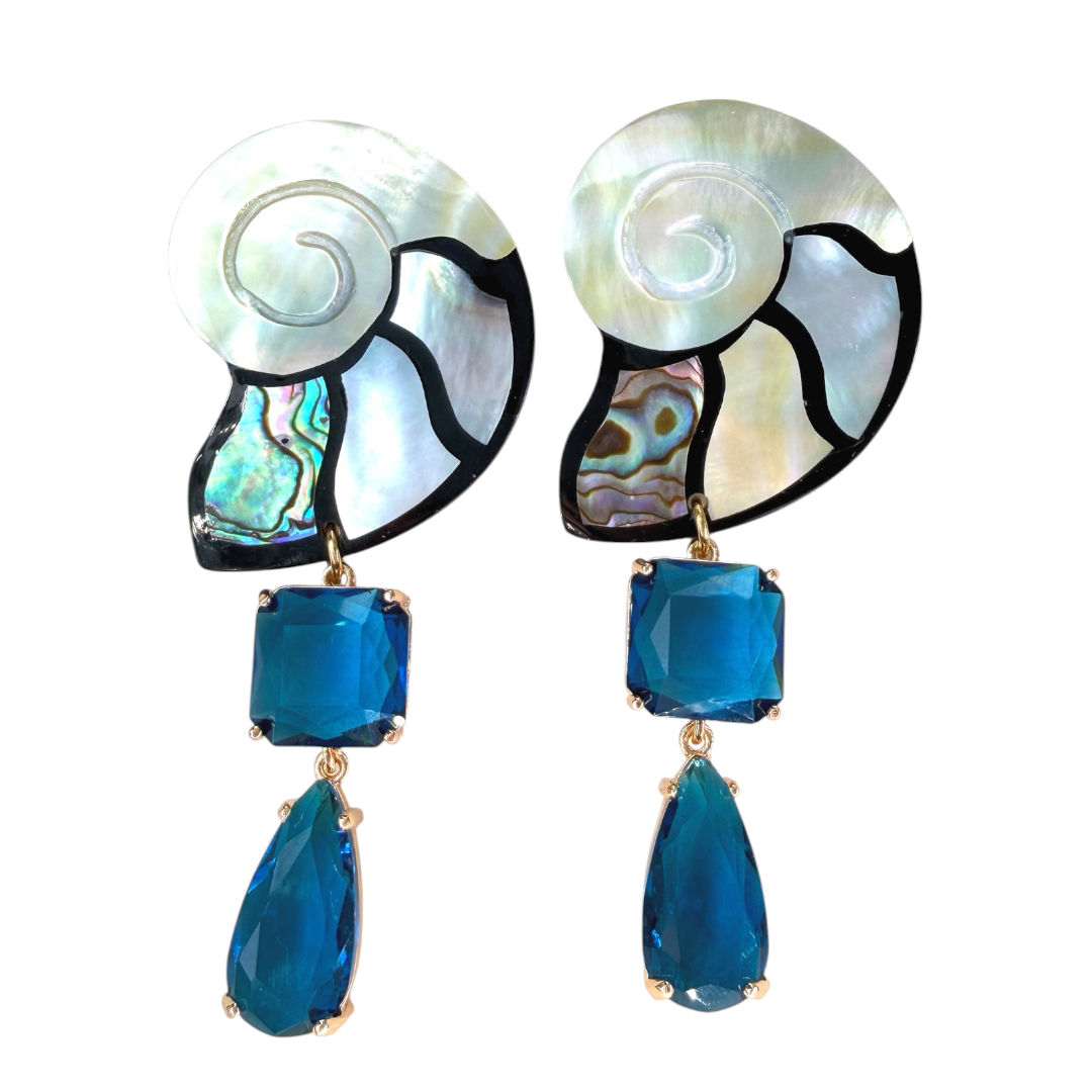 Aretes de caracoles en abulón con cristales 