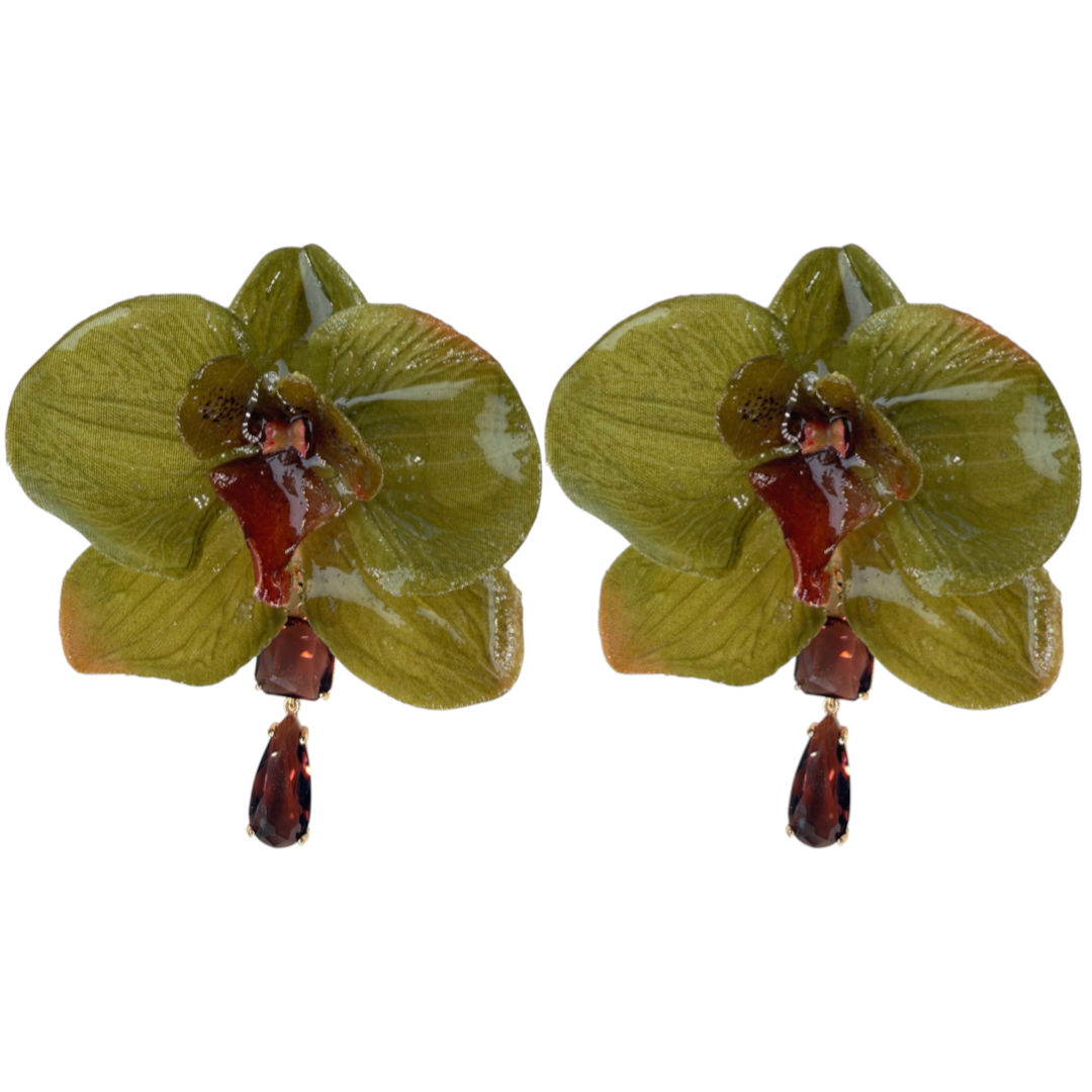 Aretes de flores en resina con cristales 