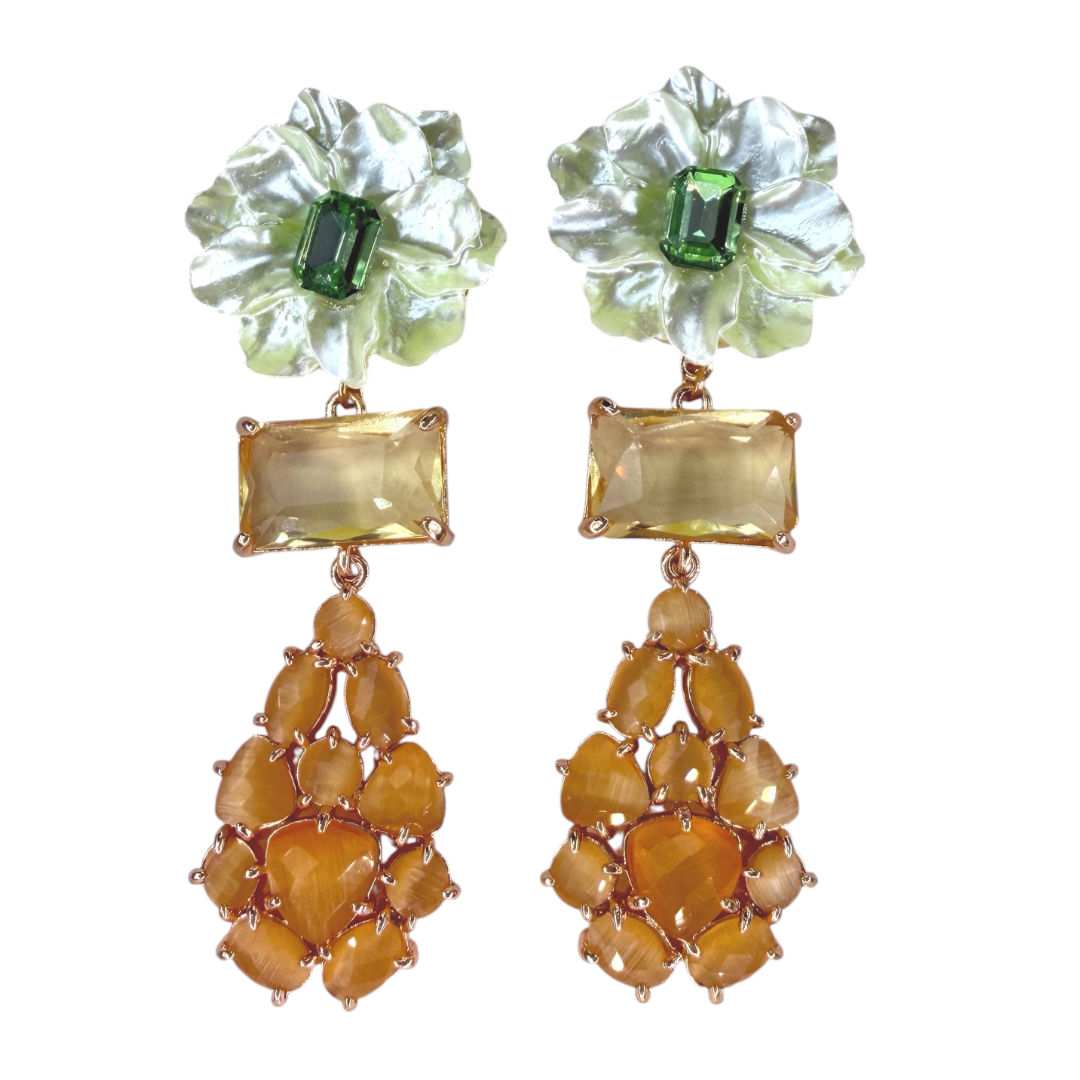 Aretes de flores en resina con cristales 