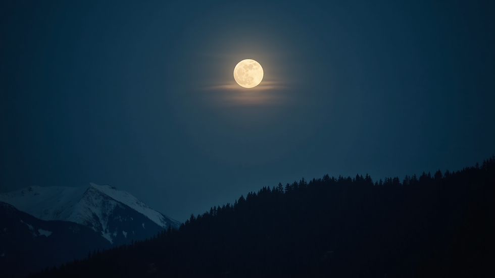 Augenblickaufnahme eines Nachthimmels mit leuchtendem Vollmond über Bergen