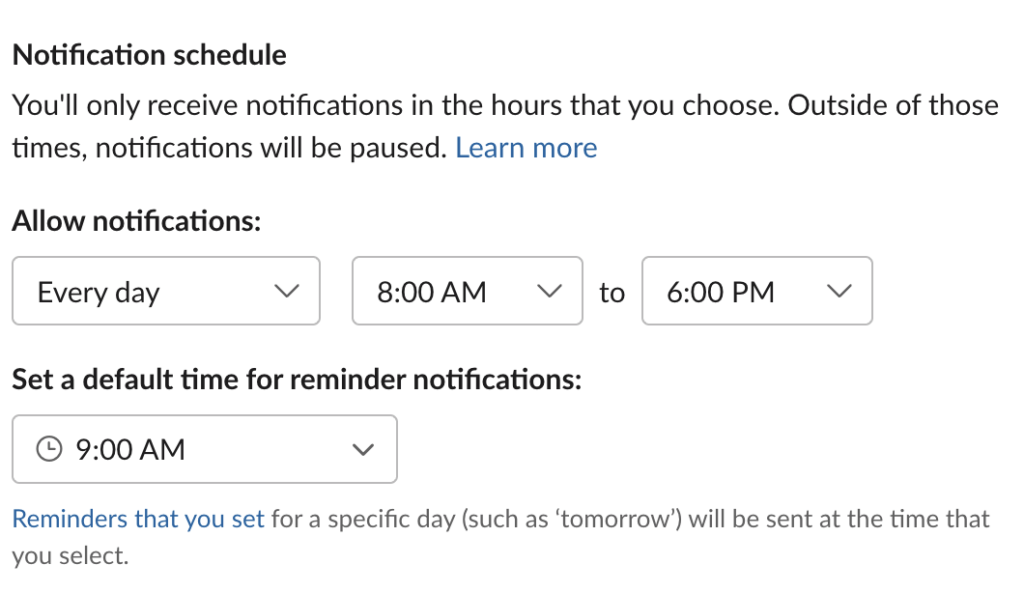Notification settings image showing schedule from 8:00 AM to 6:00 PM every day, with reminder set at 9:00 AM.
