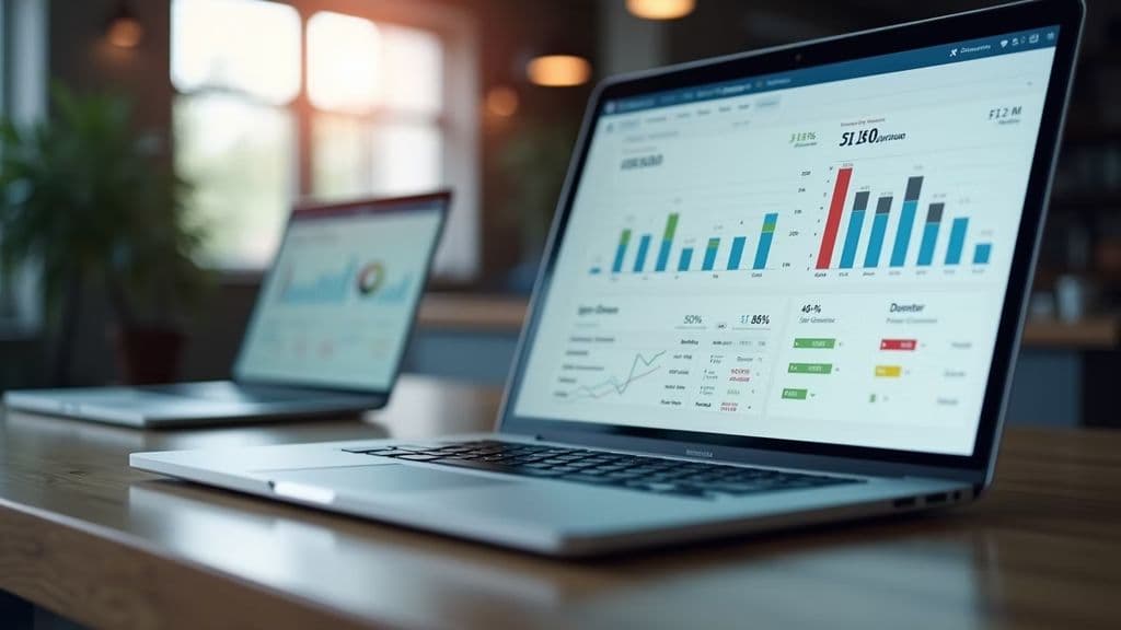 Close-up of a laptop screen showing CRM dashboard with customer data
