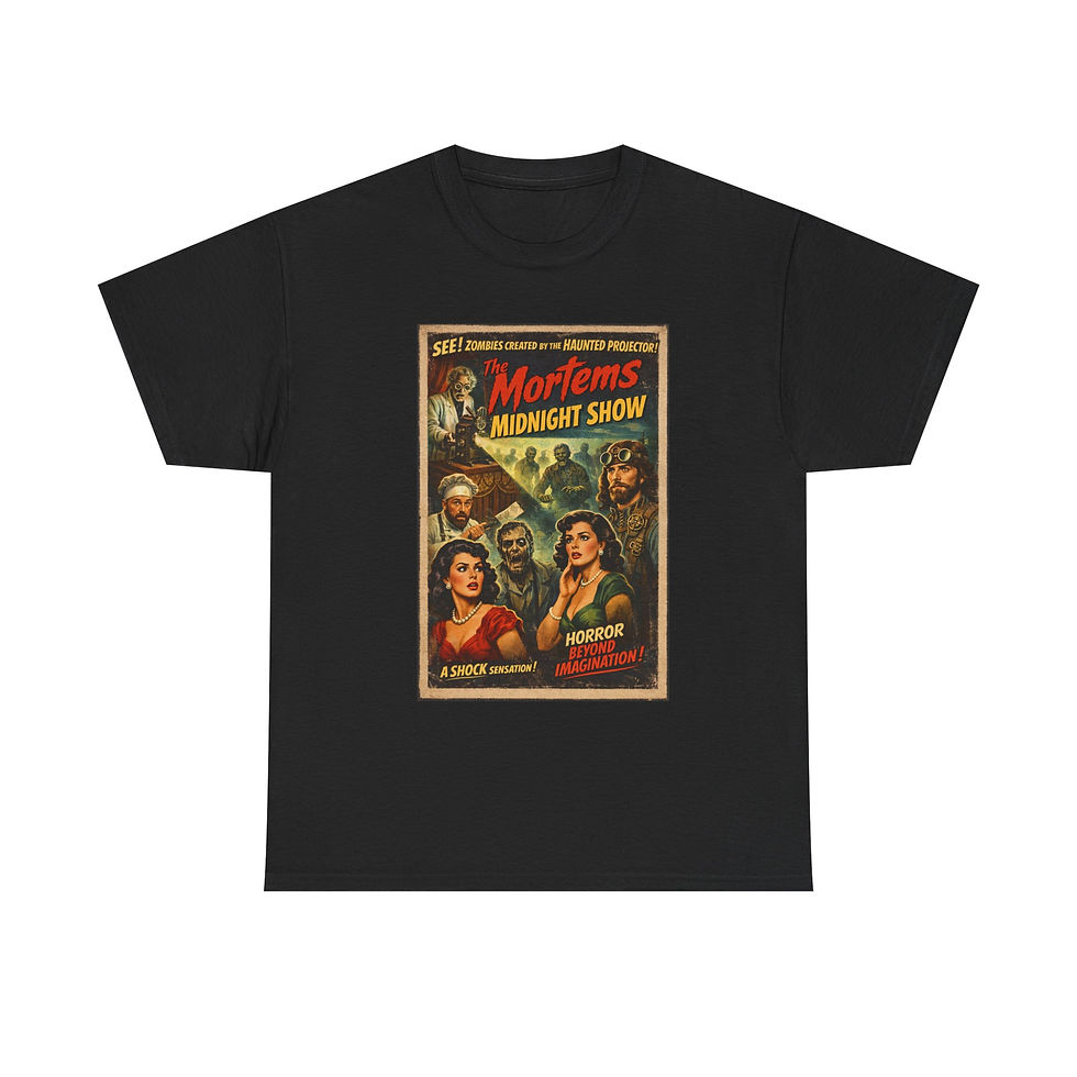 Thumbnail: Vintage Horror Poster T-Shirt — "Mortems Midnight Show" Retro Movie Tee