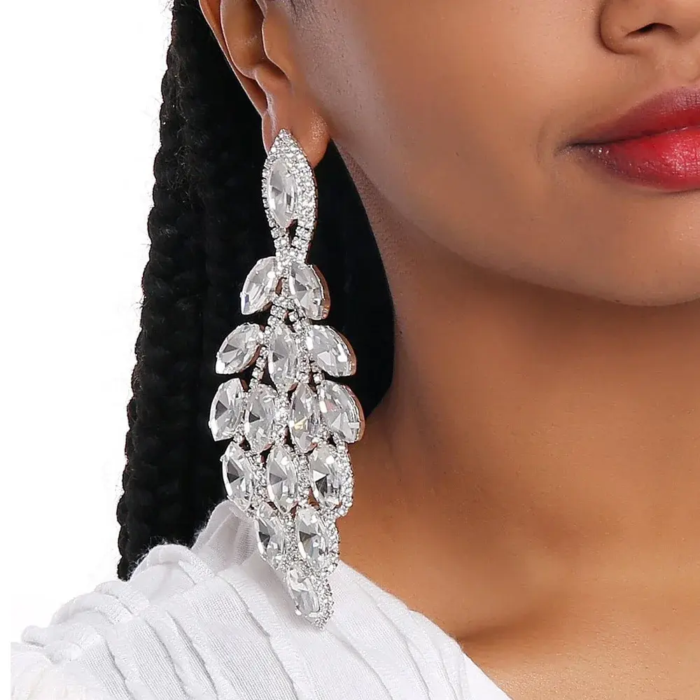 Ins Fashion Colorful Rhinestone Leaf Dangle Earrings