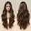 Thumbnail: Synthetic Wigs Long Brown Gold Body Wave Ombre Lace Front Wig