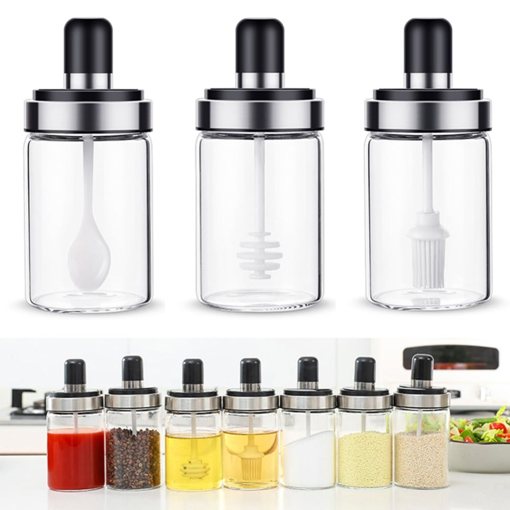 Transparent Glass Seasoning Jar with Spoon and Lid