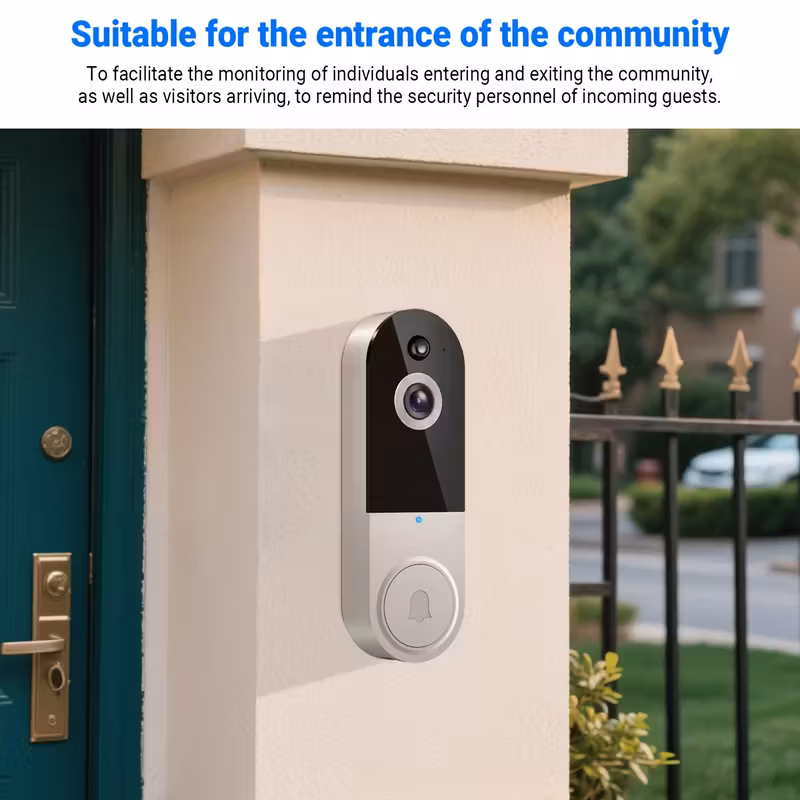 a smart doorbell installed on the front of a gate post outside of a home
