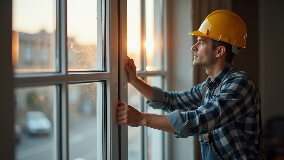Close-up view of a worker installing double-glazed window