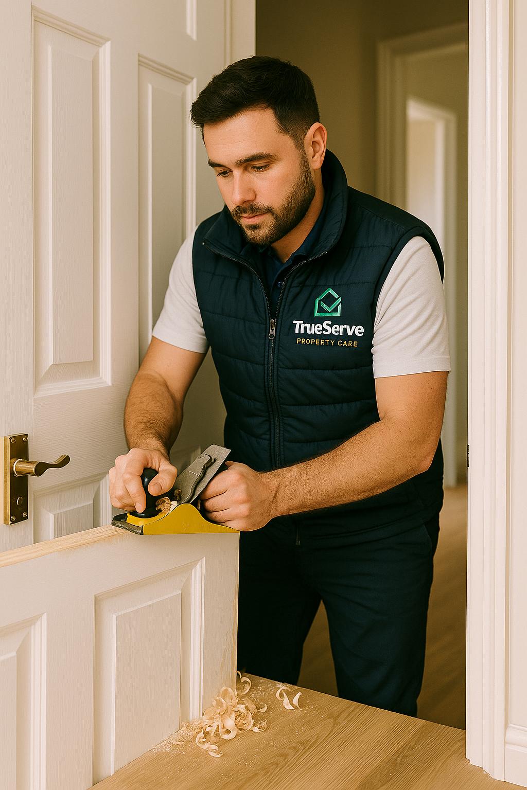 Tradesman Carrying Out Internal Door Adjustments