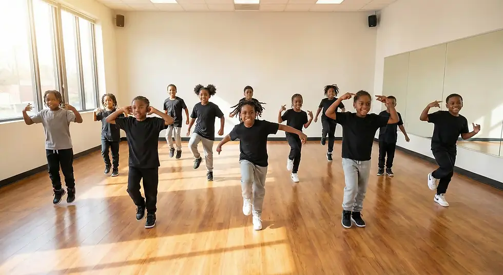 Kids enjoying energetic Hip Hop dance classes in a studio setting, showcasing movement, confidence, and fun.