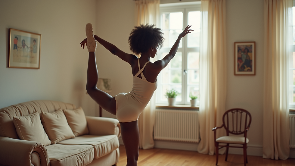 Close-up view of a ballet dancer practicing at home using Best Online Ballet Classes and Apps