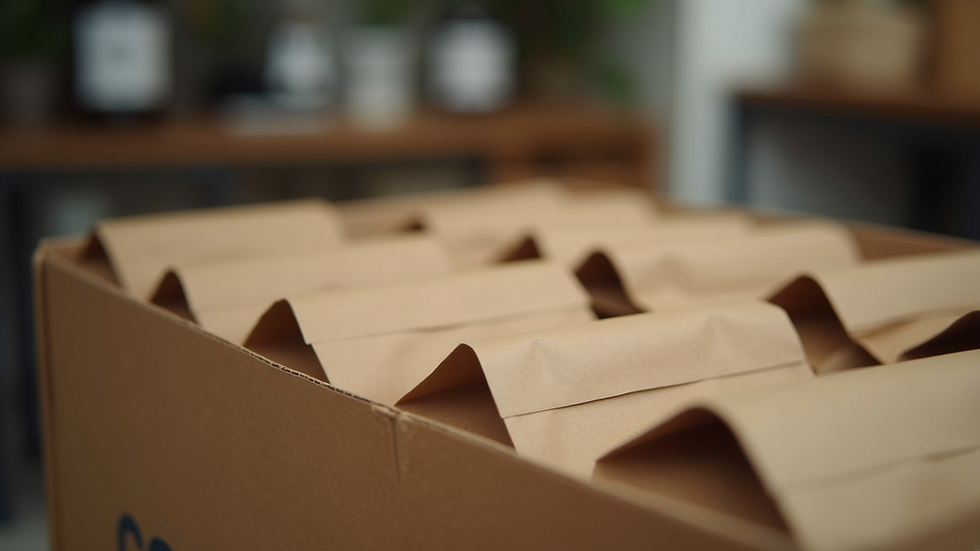 Close-up view of a coffee delivery box filled with fresh coffee bags