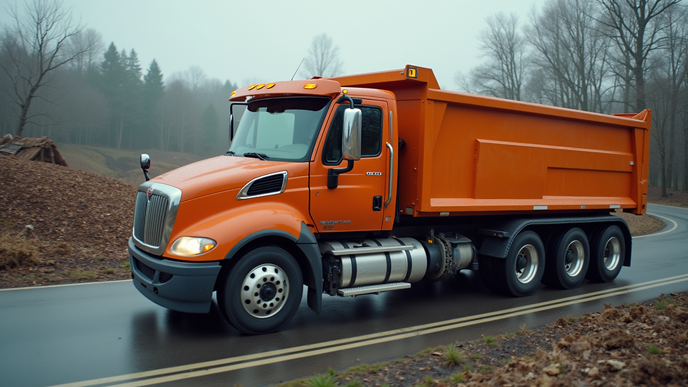 High angle view of a dumpster truck delivering a container to a construction site