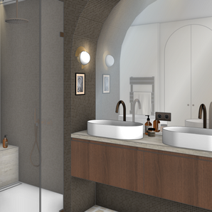 Rénovation complète d'une salle de bain, dans une ambiance rétro 80, avec une touche de modernité - conception / suivi de chantier - Tifanie Gimaret Architecte d'intérieur - Lyon / Rhône - Ain