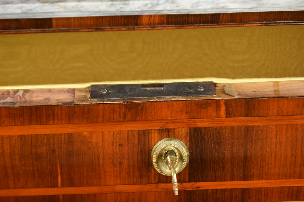 Miniatura: Cassettone Luigi XVI lastronato in palissandro con piano in marmo grigio