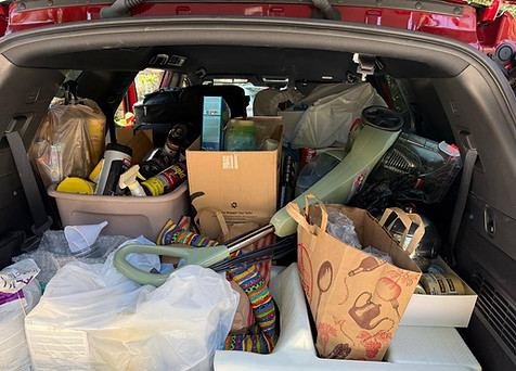 Car filled with donations