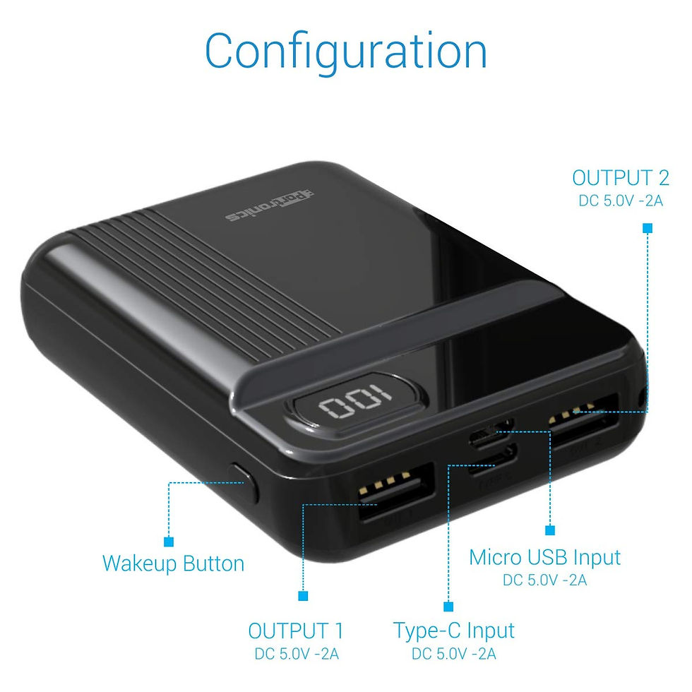 Thumbnail: Portronics POR-235 Indo 10D 10,000 mAh Power Bank with Display (Black)