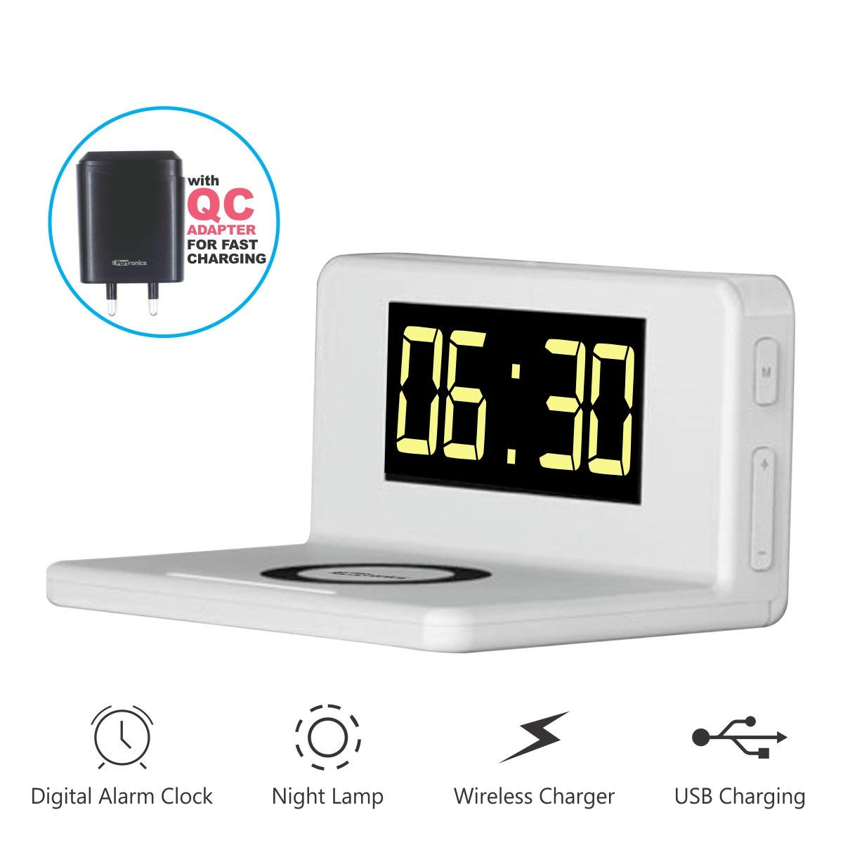 Portronics Freedom 4 Desktop Wireless Mobile Charger with QC Adapter (WHITE)