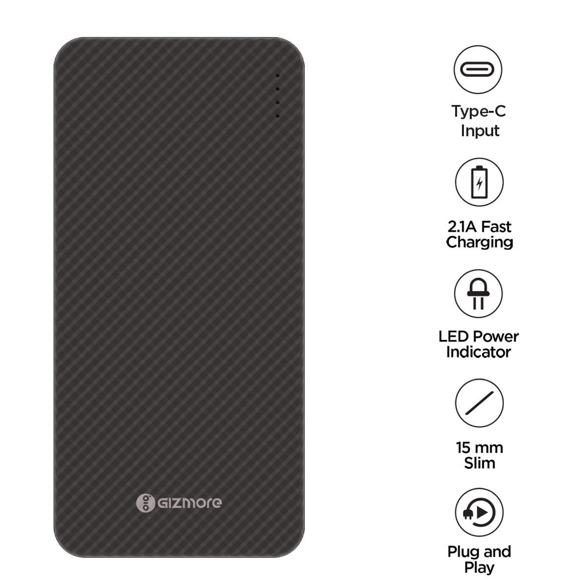 GIZMORE Power Bank 10000mAh (Li-Poly) GIZ PB10KP3 (black)