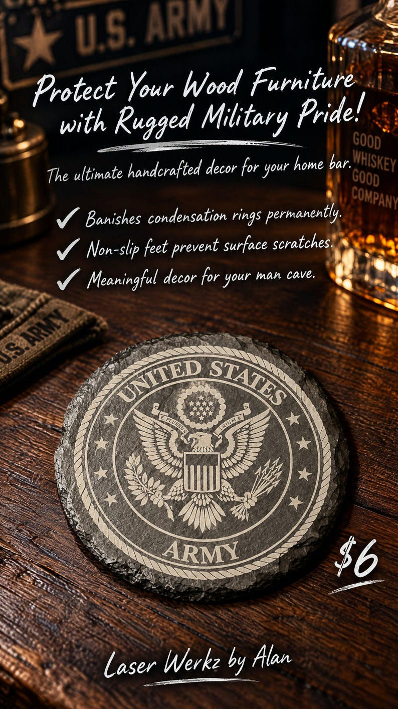 Laser-engraved Round Army Slate Coasters