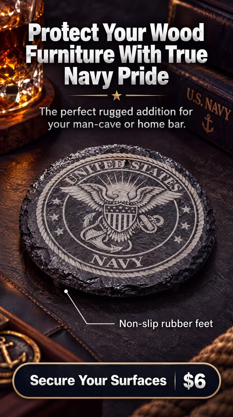 Laser-engraved Round Navy Slate Coasters