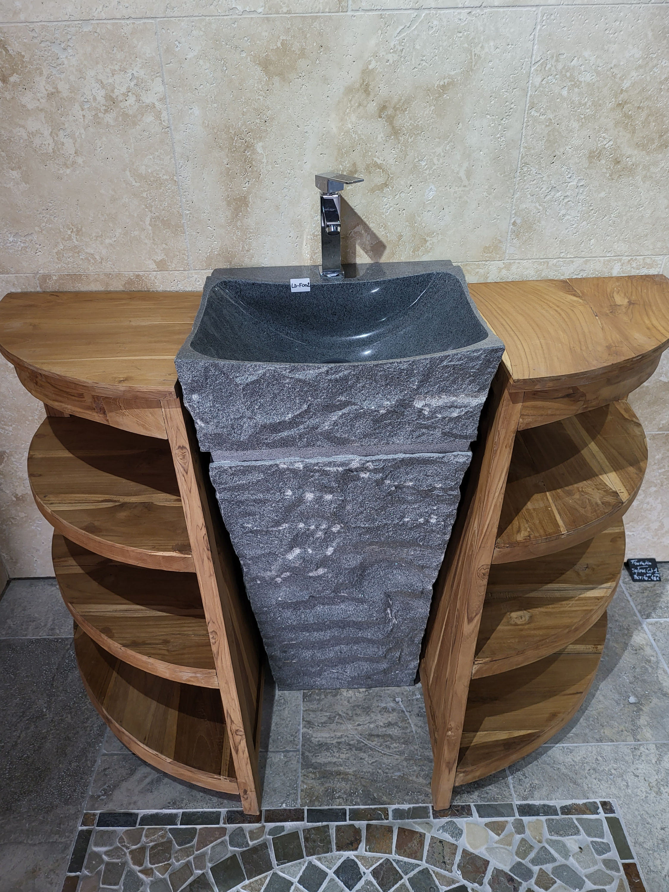 Meuble Vasque V style en teck en 2 parties